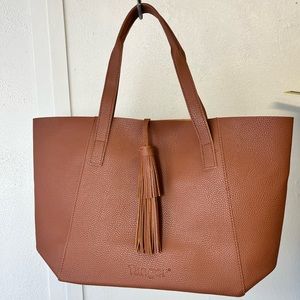 Sold…TANGER Brown Faux Leather Tote Bag with Tassle